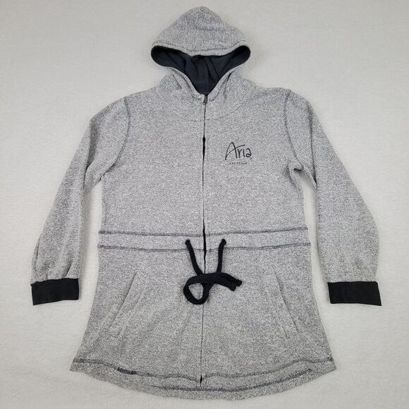 Aria Tie Waist Full Zip Hoodie Womens Size‎ Large L Cotton Poly Blend White Gray - Picture 1 of 9